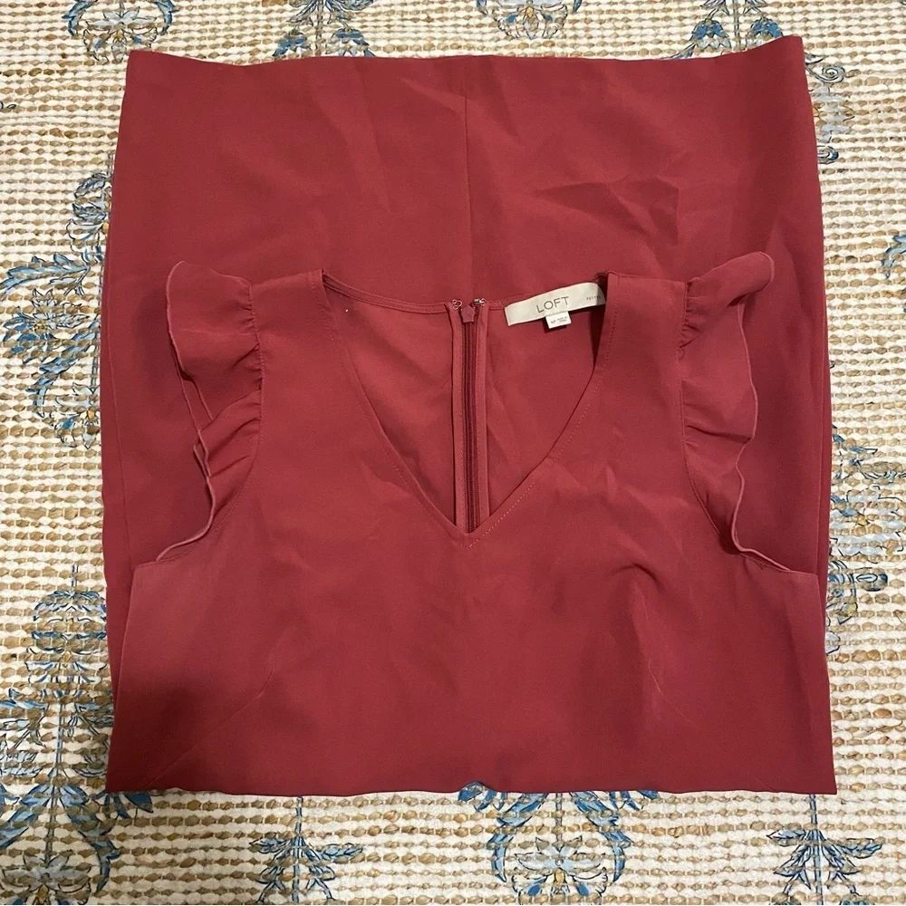 LOFT Red Ruffle Sleeve Mini Dress - Picture 5 of 6